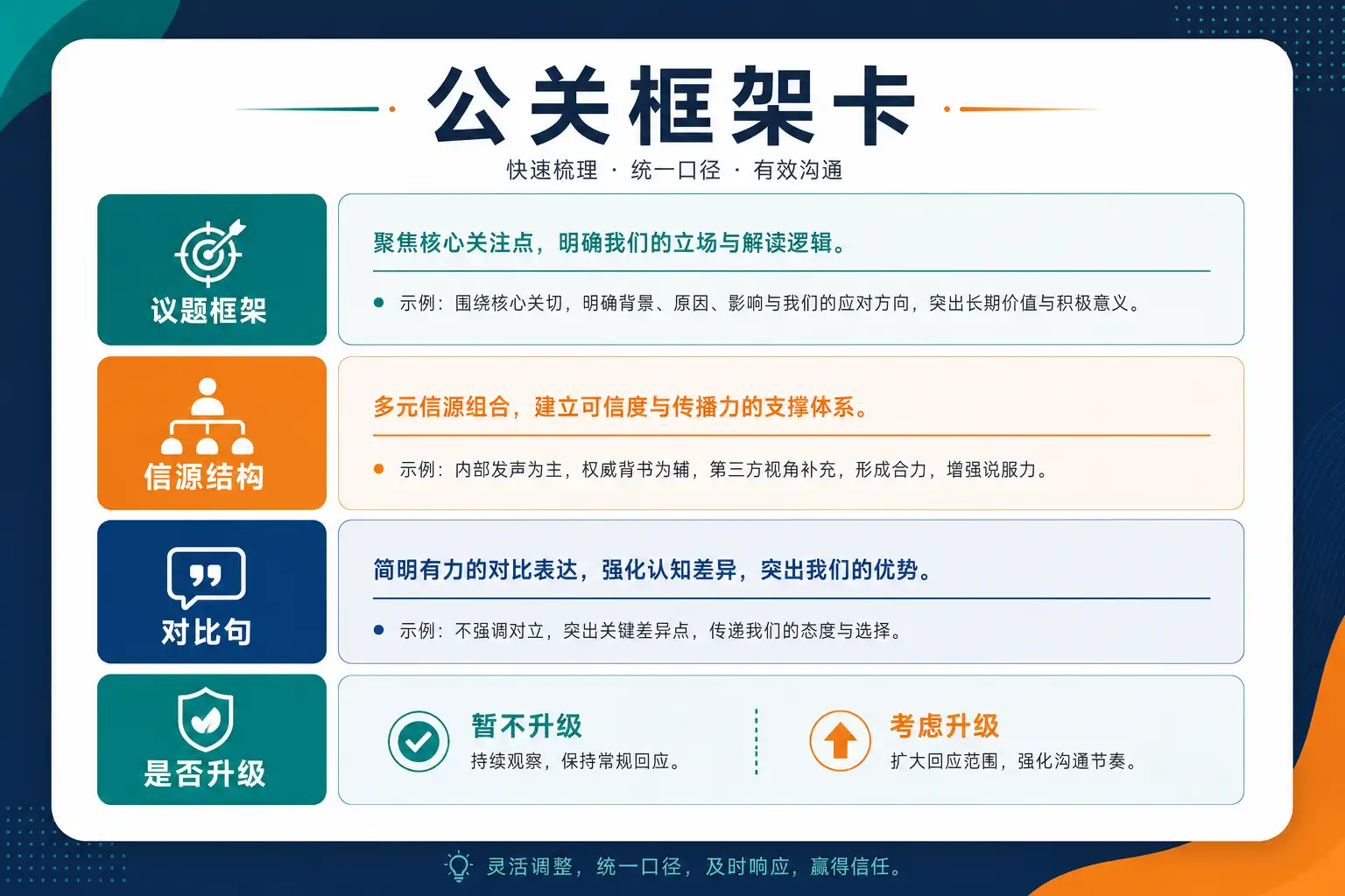 示意图:媒体、信源类型与议题框架构成的公关关系图谱(无具体数值)
