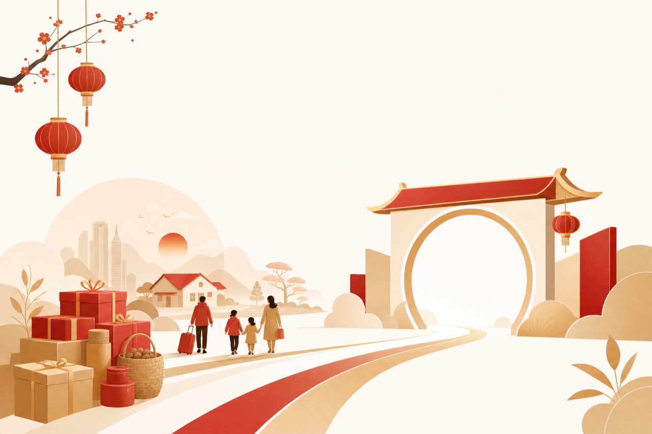 概念示意图:春节年货季的礼赠、囤货与返乡场景,汇聚成 AI 给消费者的年货推荐入口
