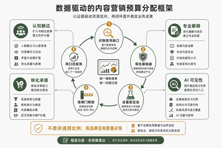 框架示意图:从识别信号缺口、保住基础盘、设置验证池、按闸门释放到同口径复测的内容预算闭环